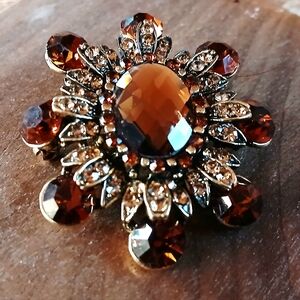 Vintage Dark Amber Brown Aldo Crystal Brooch